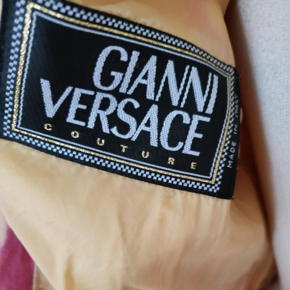 Vintage Gianni Versace silk blazer pink beige tan tie dye painted Med small 4 6 - Picture 11 of 12